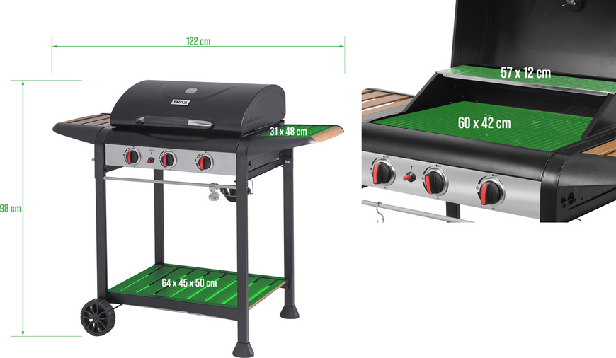 Grill gazowy natori, 3 palniki, 9kw