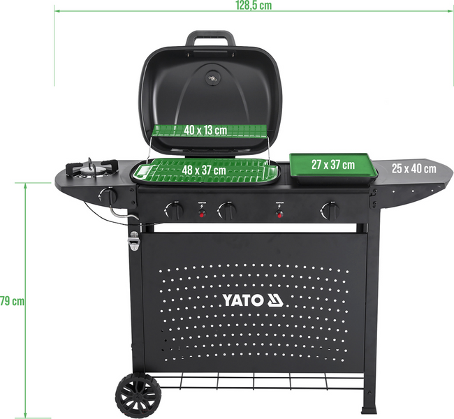 Grill gazowy asahi 2+2, 5kw, 3w1